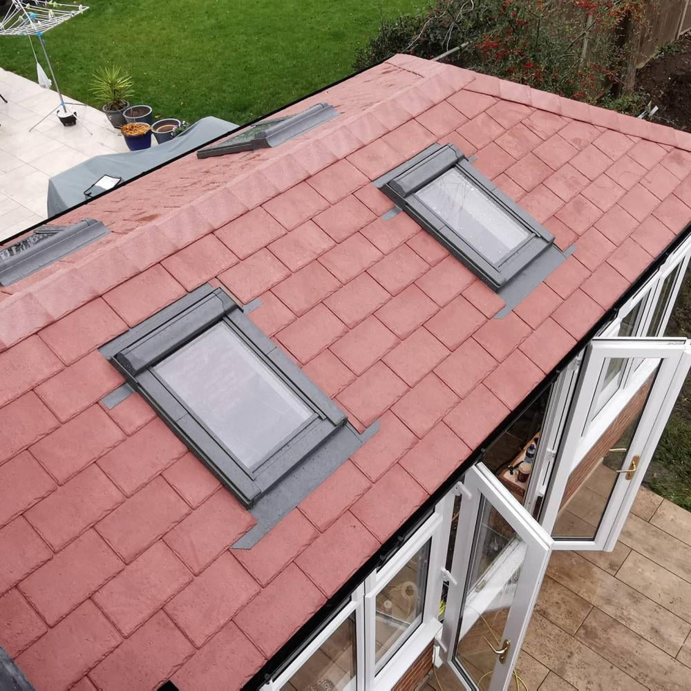 Icotherm roof with Red Liteslate Tiles & Velux windows