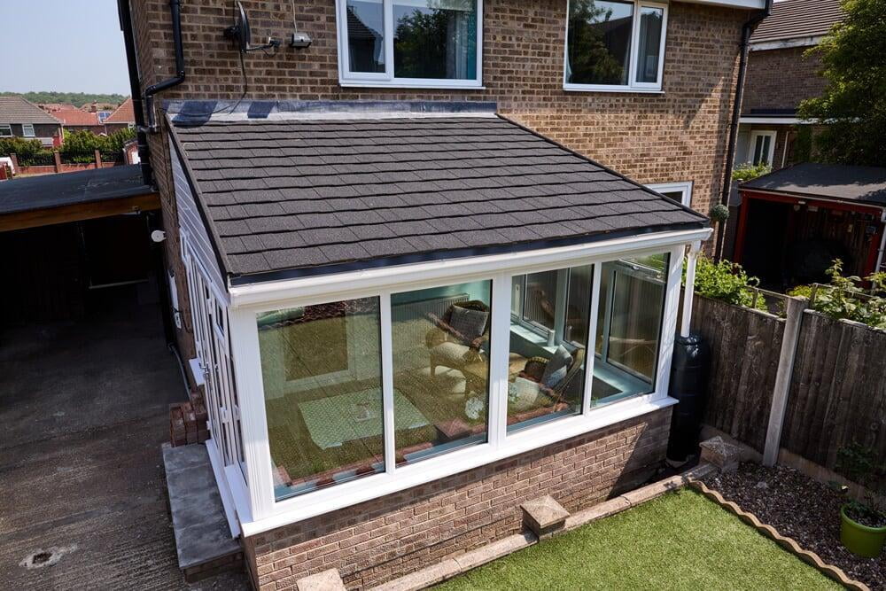 Icotherm roof with Grey Britmet Shingle Tiles